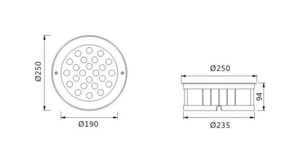 SHLED in-ground light dimension and structure reference