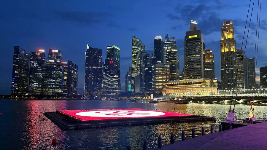 Singapore P55 water-surface LED mesh media installation